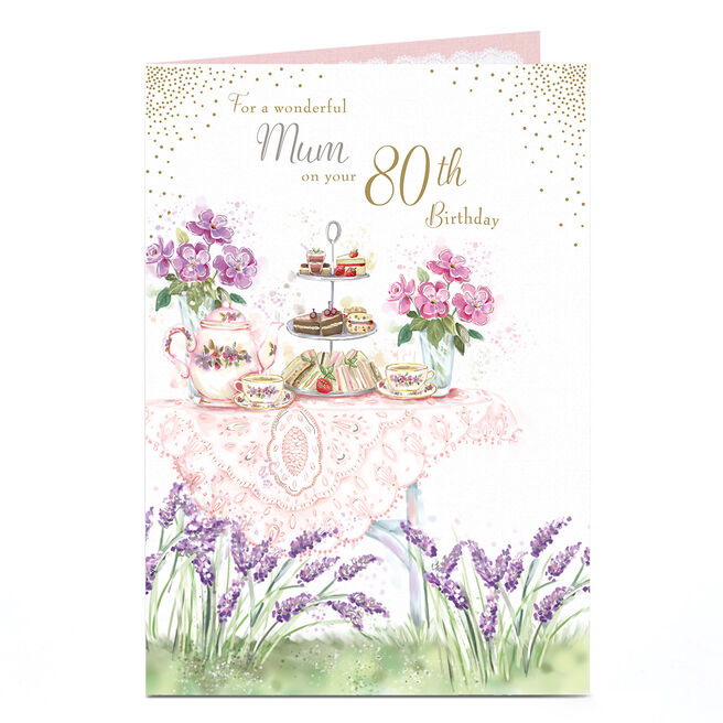 80th Birthday Card - Garden Tea Party, Mum