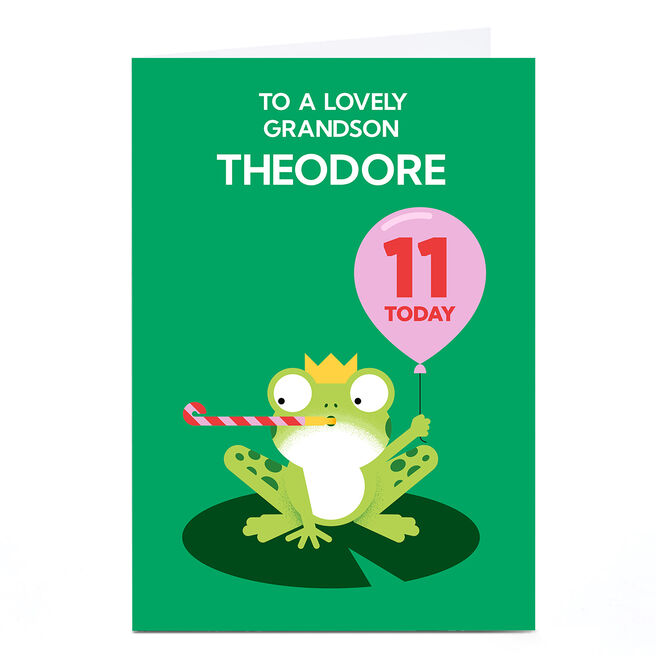 Personalised Jamie Nash Birthday Card - Frog & Balloon, Editable Age