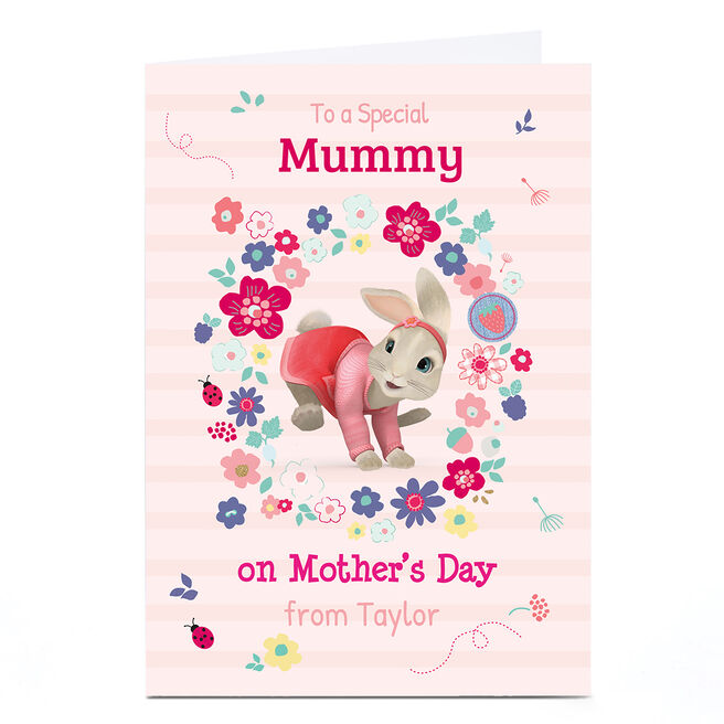 Personalised Peter Rabbit Mother's Day Card - Lily Bobtail & Flowers