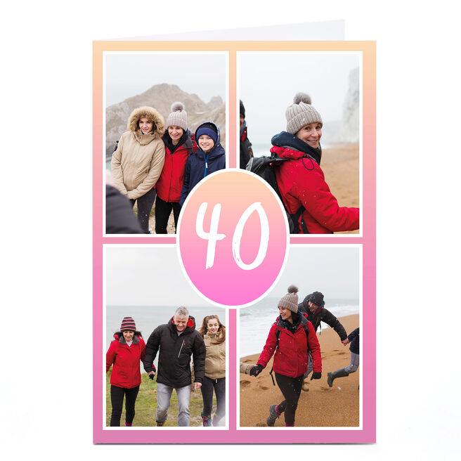 Personalised 40th Milestone Age Photo Card - Pink Gradient, Editable Age