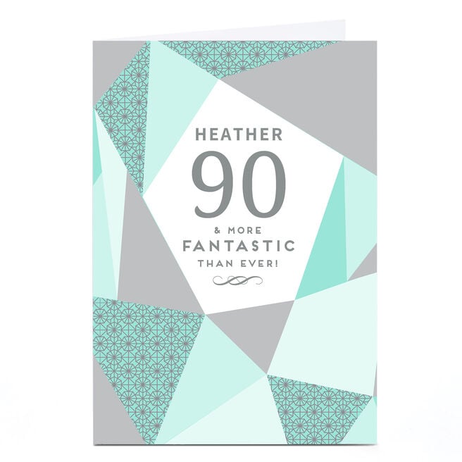 Personalised 90th Birthday Card - Geometric Mint, Editable Age