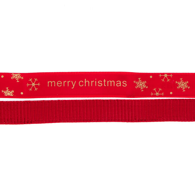Merry Christmas Red Fabric Ribbon - Pack of 2