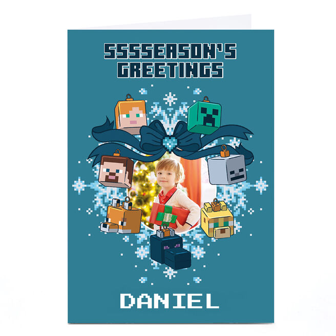 Photo Minecraft Christmas Card - Blue Sssseason's Greetings