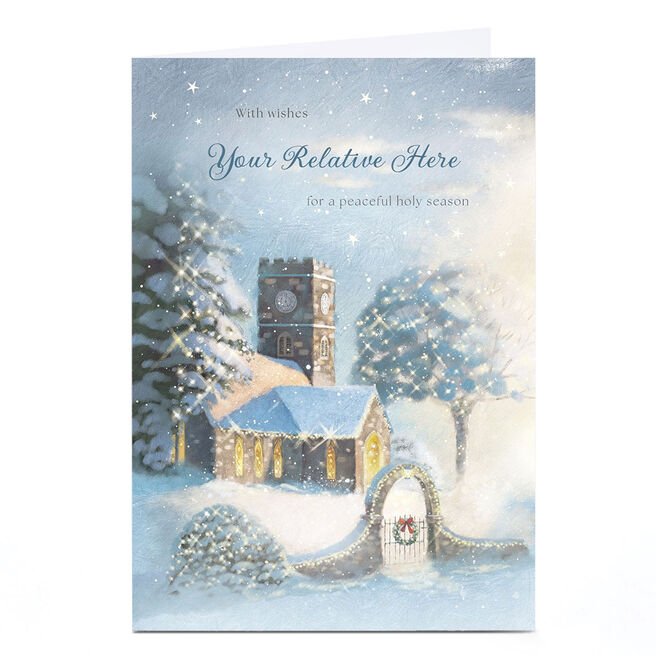 Personalised Christmas Card - Peaceful Snowy Church, Any Name