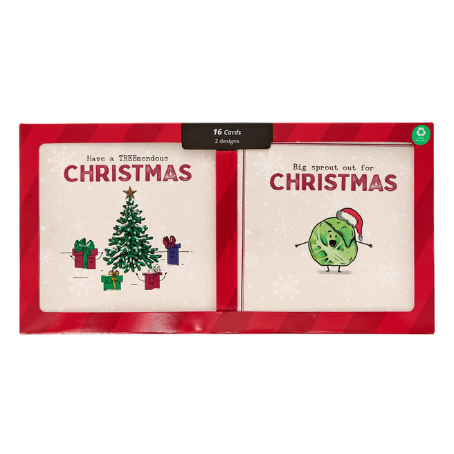 Tree & Sprouts Christmas Cards - Pack of 16 (2 Designs)