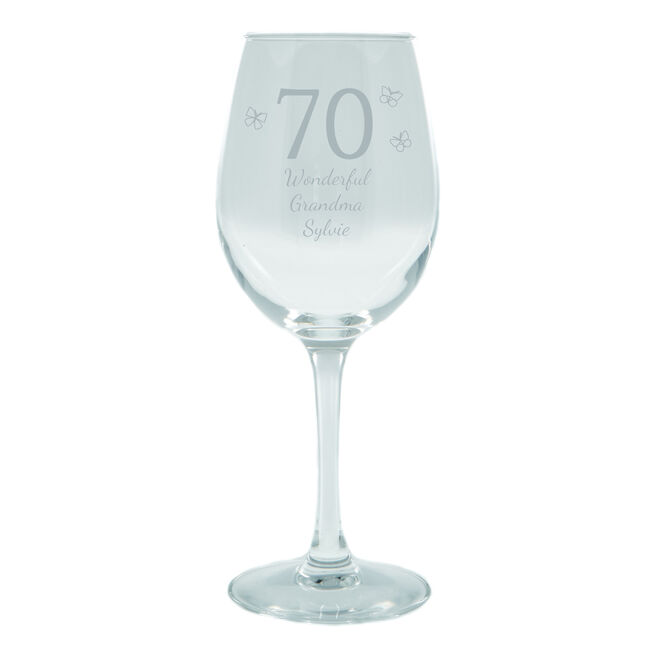 Personalised Milestone Age Wine Glass - Butterflies, Editable Age, Name & Message