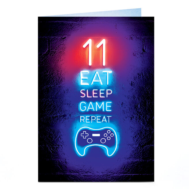 11th Birthday Card - Neon Eat Sleep Game Repeat