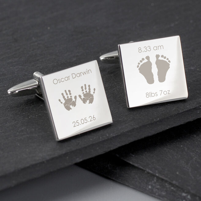Personalised Hands & Feet New Baby Square Cufflinks