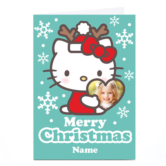 Photo Hello Kitty Christmas Card - Kitty With Antlers, Any Name