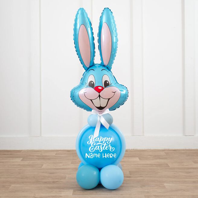 Personalised Air-Filled Blue Easter Bunny Balloon Stack - Delivered Inflated!