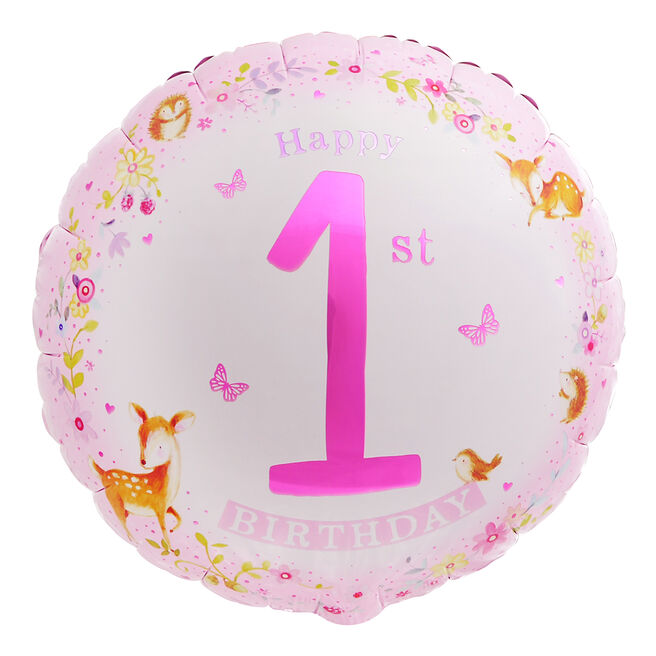 Pink Woodland 1st Birthday 18-Inch Foil Helium Balloon