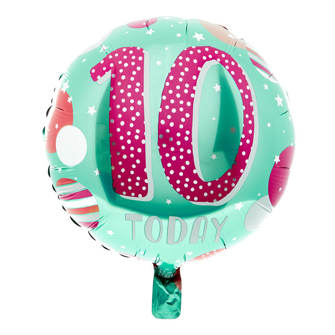 18-Inch 10 Today Pink & Mint Foil Helium Balloon