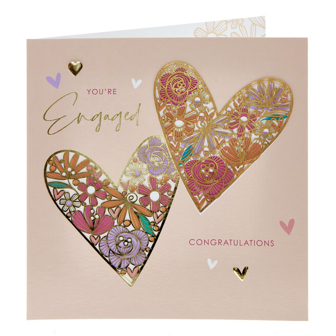 Stained Glass Hearts Engagement Card