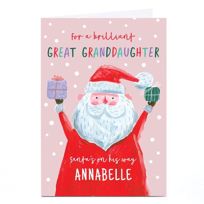 Personalised Christmas Card - Santa's on His Way, Great Granddaughter