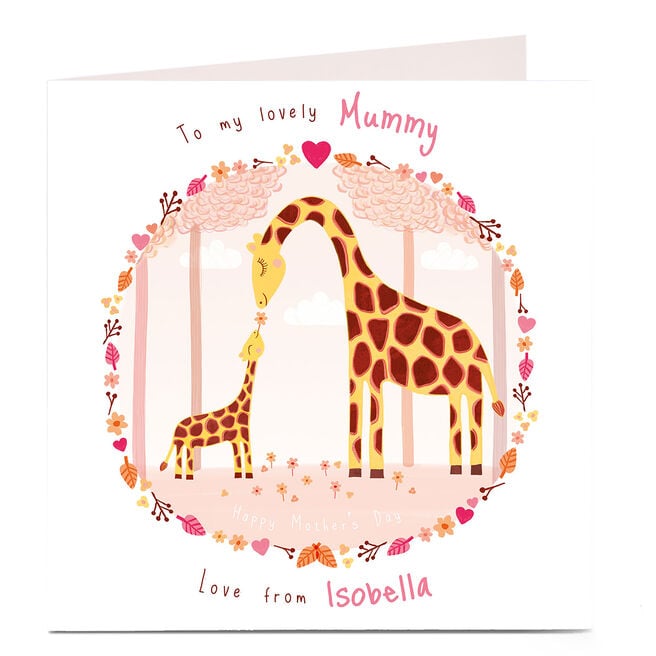 Personalised Mother's Day Card - Giraffe Mummy And Baby
