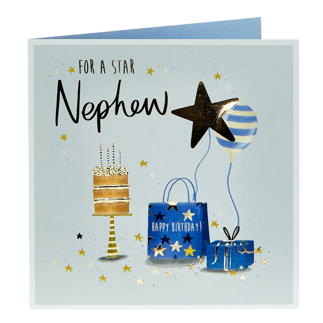 Nephew For A Star Cake & Balloons Birthday Card