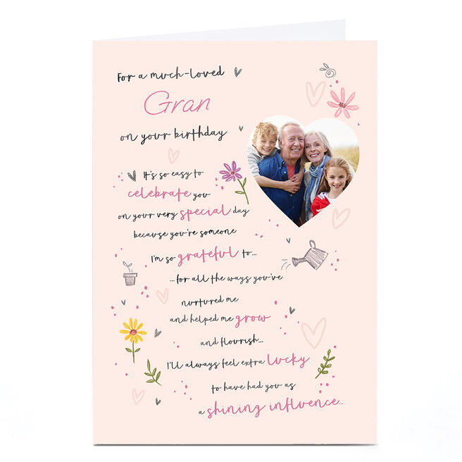 Photo Birthday Card - Grow and Flourish Garden Drawings, Gran