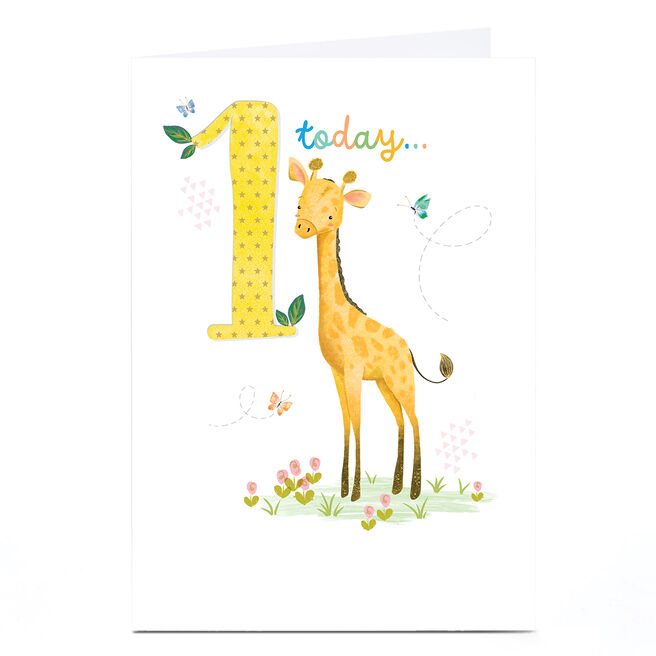 1st Birthday Card - Baby Giraffe, 1 Today
