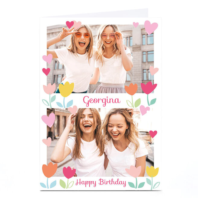 Photo Kerry Spurling Birthday Card - Tulips and Hearts