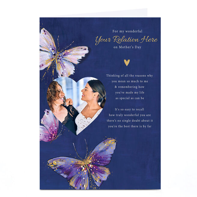 Photo Mother's Day Card - Elegant Butterflies Best By Far, Any Relation