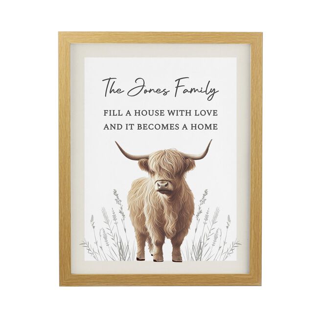 Personalised Highland Cow Oak Poster Frame