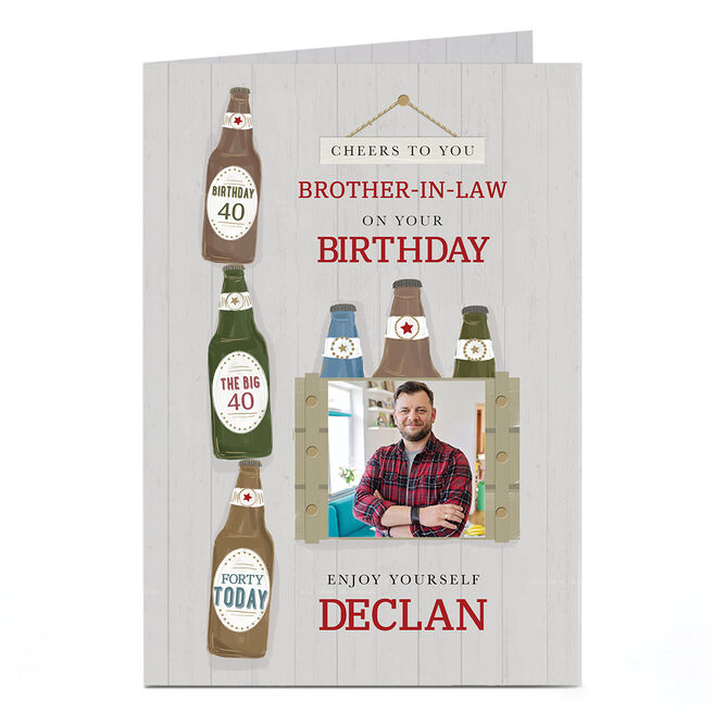 Photo Birthday Card - Brother-in-Law & Beers, Editable Age