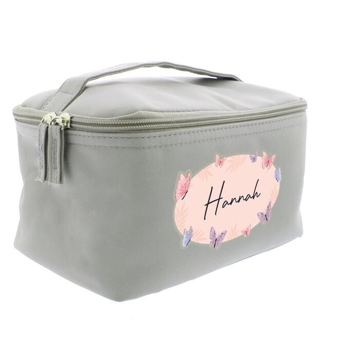 Personalised Butterfly Grey Toiletry Bag