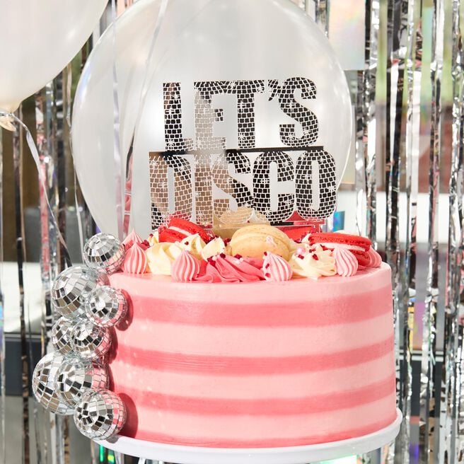 Silver Let's Disco Acrylic Cake Topper