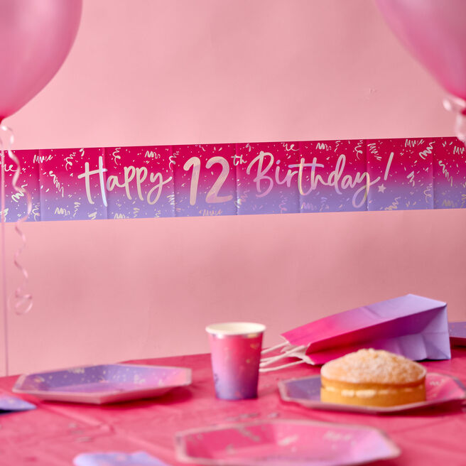 Happy 12th Birthday Banner - Pink