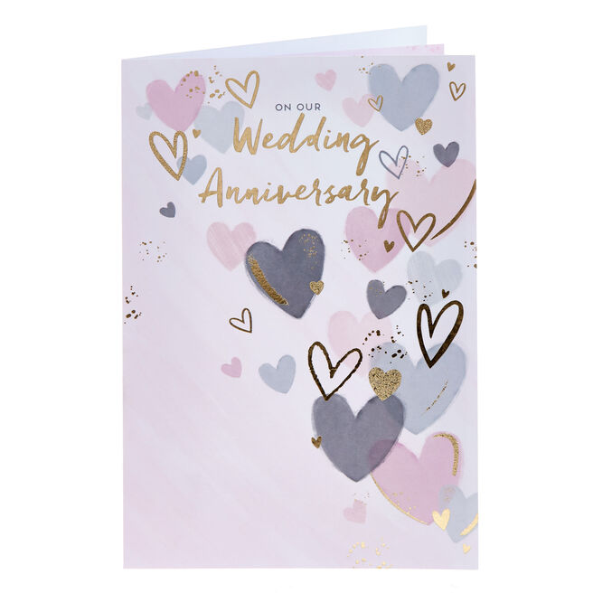 Pink Hearts Our Wedding Anniversary Card