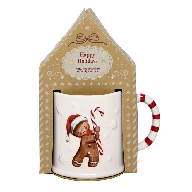 Happy Holidays Mug, Hot Chocolate & Candy Cane Set