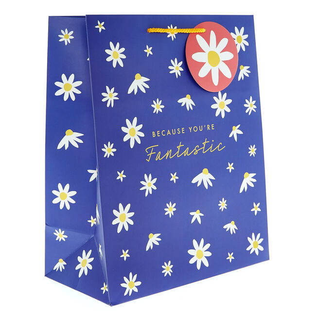 Large Portrait Gift Bag - Blue Daisies 