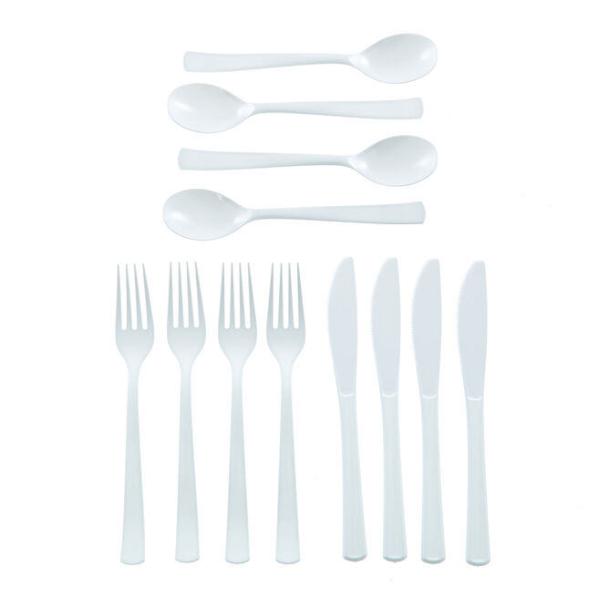 Reusable White Plastic Cutlery Set - 18 Pieces