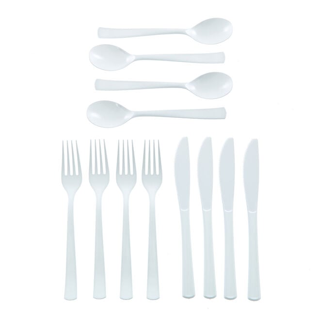 Reusable White Plastic Cutlery Set - 18 Pieces