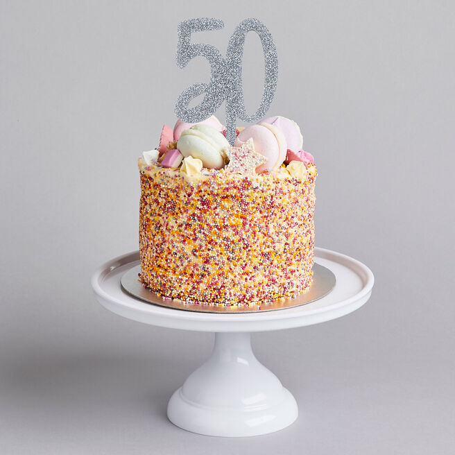 Metallic Silver Number 50 Glitter Acrylic Cake Topper