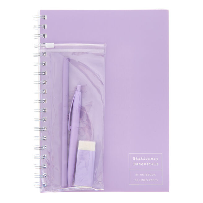 Stationery Essentials Lilac B5 Notebook & Pencil Case