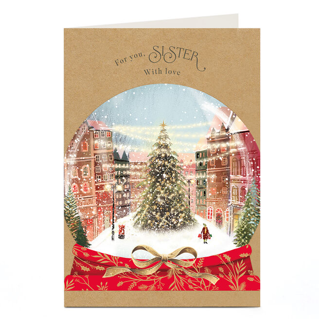 Christmas Card - Snowglobe Shopping Town Scene, Sister
