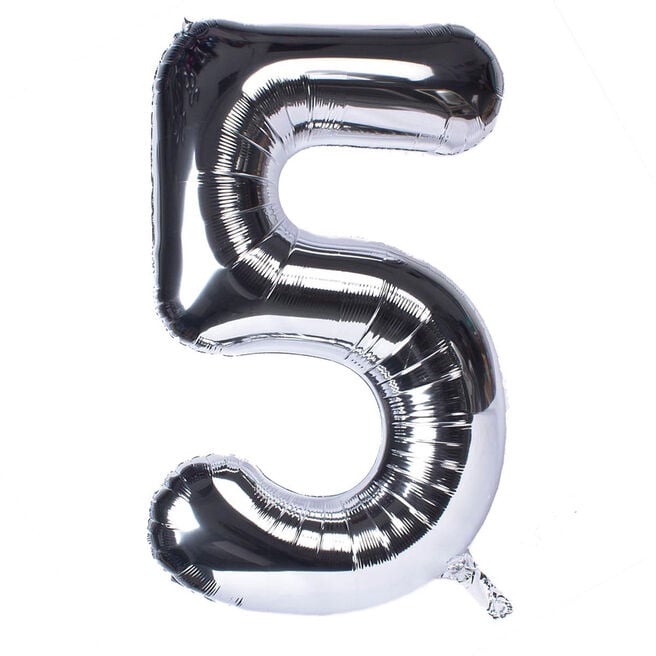 Silver Number 5 Giant Foil Helium Balloon INFLATED