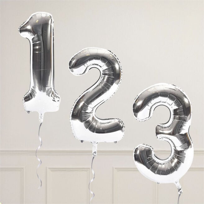 Silver Giant Number Helium Balloons 0-9 - INFLATED