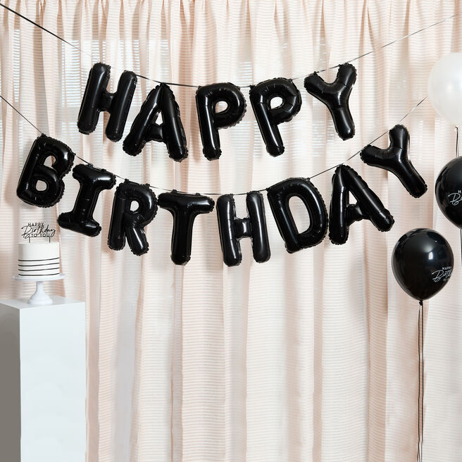 Black Happy Birthday 16-Inch Foil Balloon Garland  
