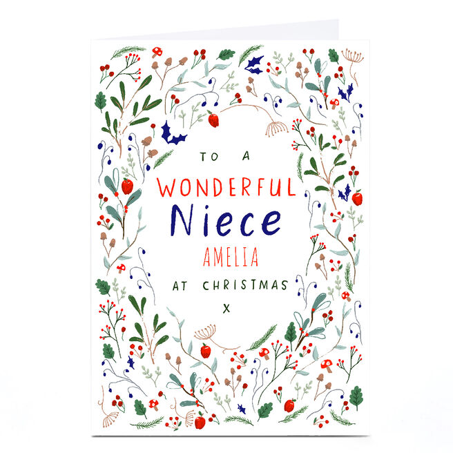 Personalised Emma Valenghi Christmas Card - Floral To A Wonderful Niece 