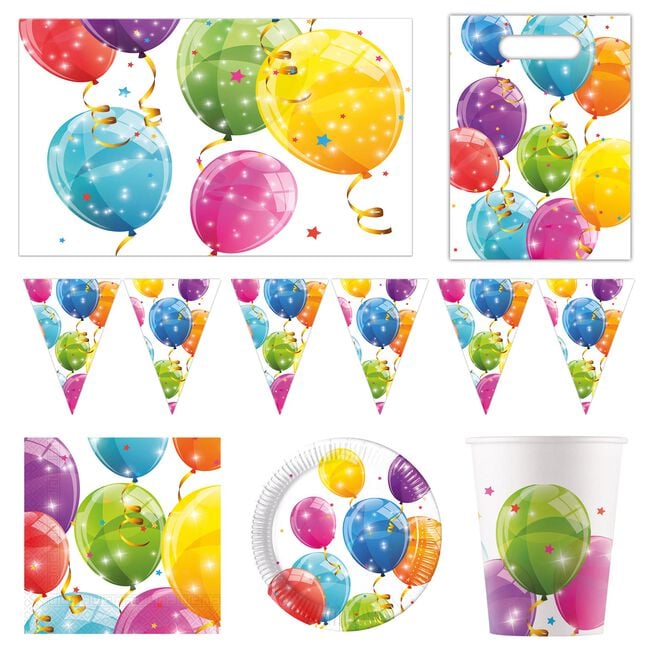 Sparkling Balloons Part Tableware & Decorations Bundle - 16 Guests