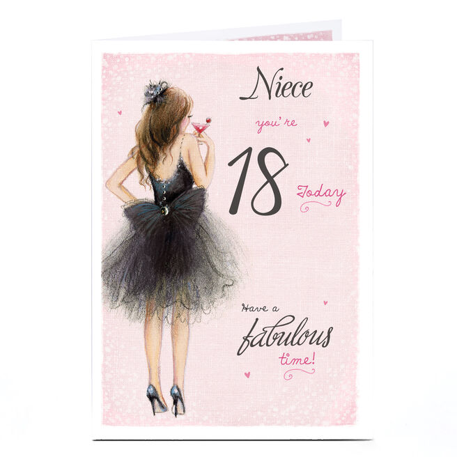 Personalised Birthday Card - Niece, Black Tutu, Editable Age