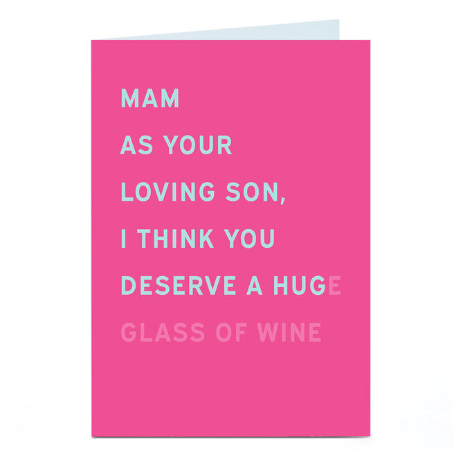 Mother's Day Card - Mam Huge Glass Of Wine