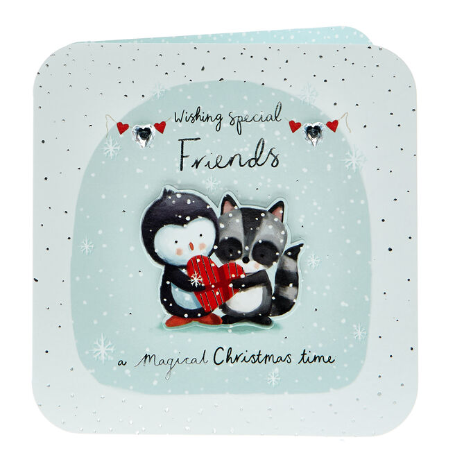 Boutique Christmas Card - Special Friends, Racoon And Penguin