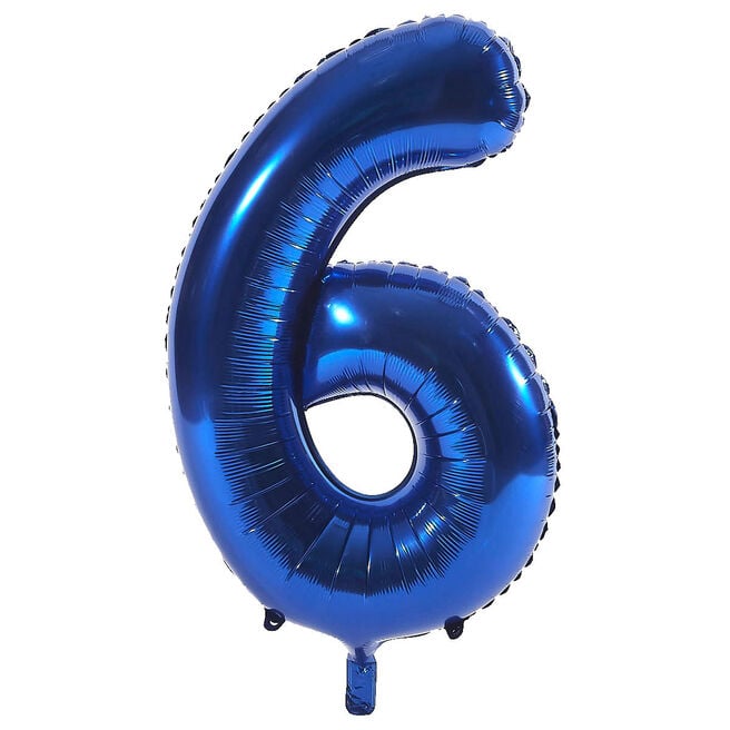 Blue Number 6 Giant Foil Helium Balloon INFLATED 