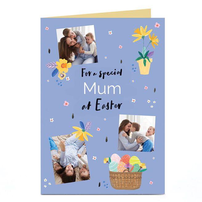 Photo Easter Card - Lilac Florals and Egg Basket, Mum