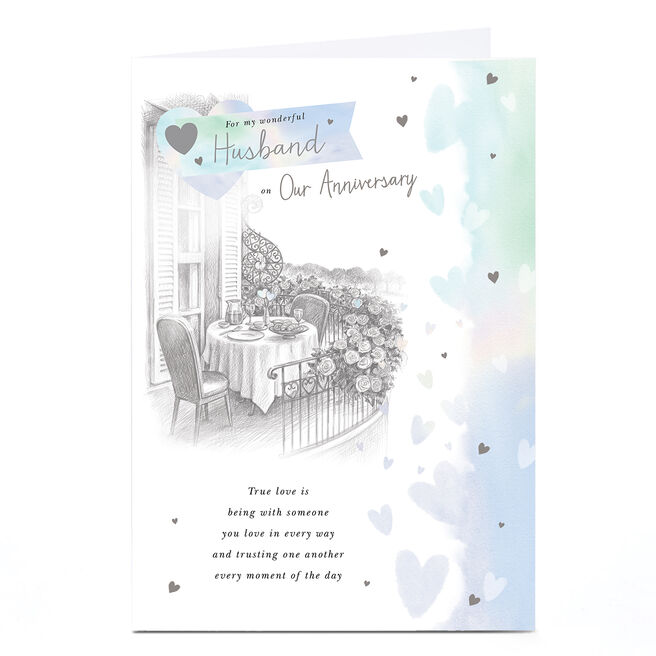 Personalised Anniversary Card - Table on Balcony, Husband