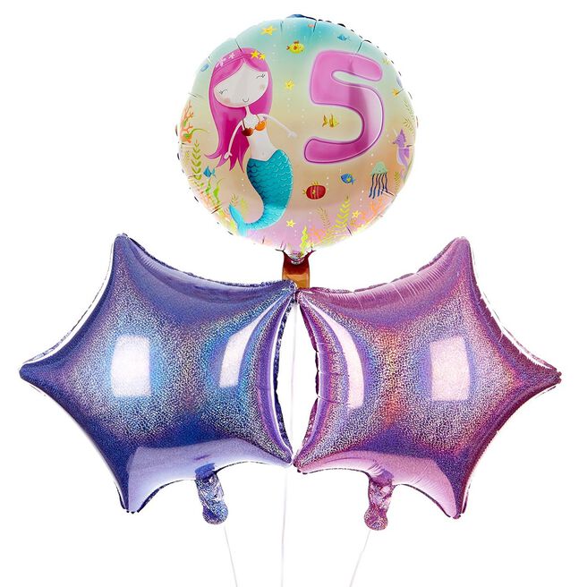 Mermaid 5th Birthday Balloon Bouquet - DELIVERED INFLATED!