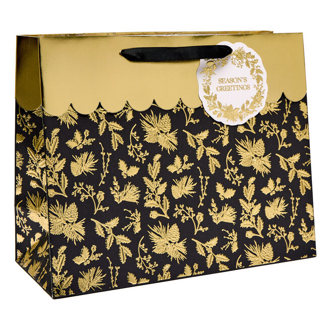 Season's Greetings Black & Gold Large Landscape Gift Bag